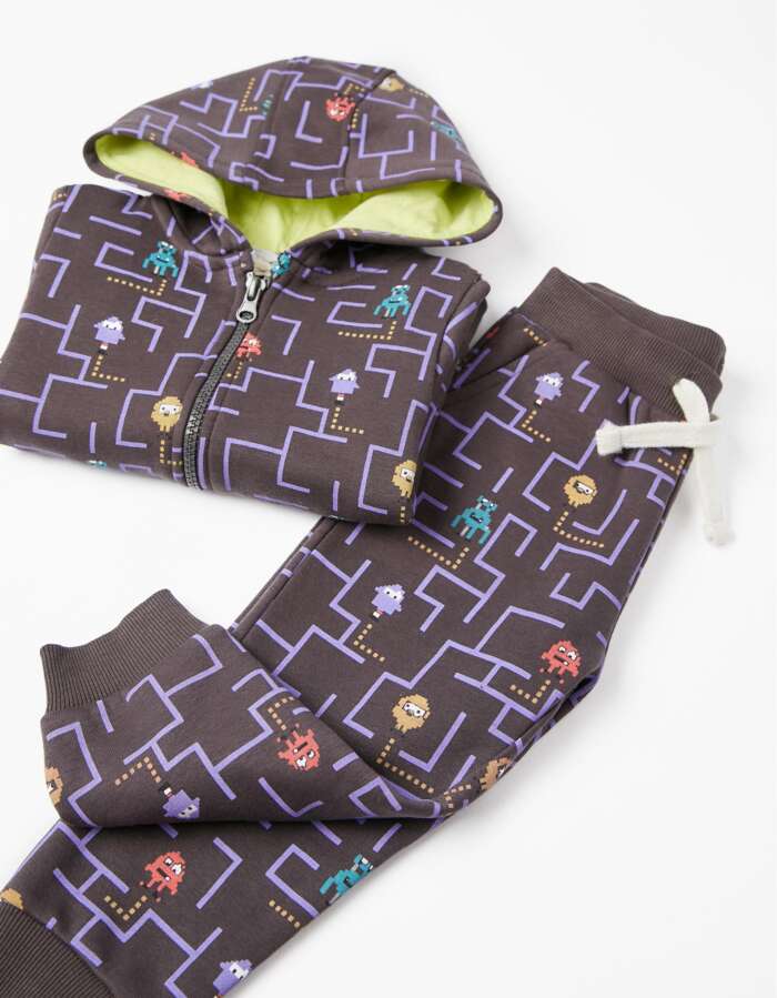 Cotton Joggers for Baby Boys 'Labyrinth', Dark Grey/Purple – Image 4
