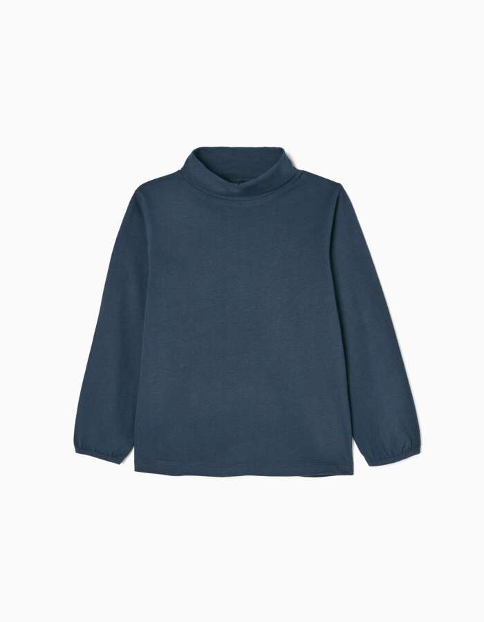 Long Sleeve Turtleneck Cotton T-shirt for Girls, Dark Blue – Image 1
