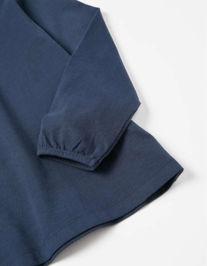Long Sleeve Turtleneck Cotton T-shirt for Girls, Dark Blue – Image 4