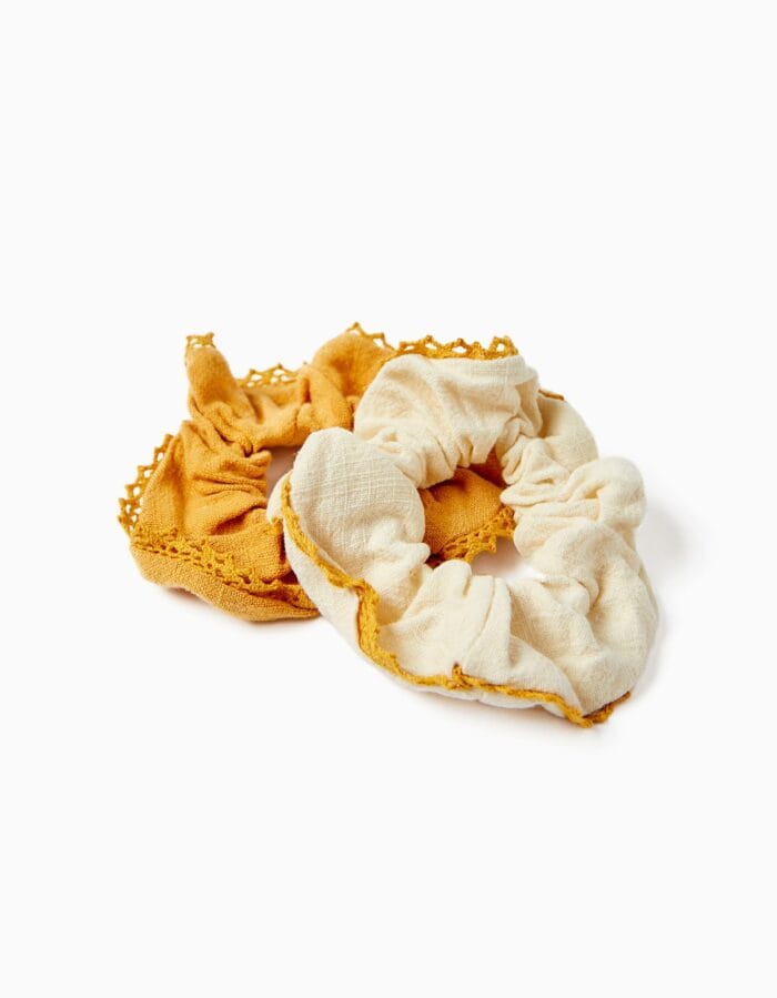 2-Pack Scrunchies for Babies and Girls, White/Yellow – Image 1