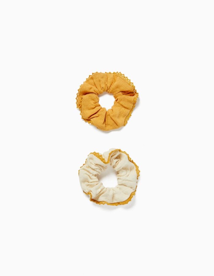 2-Pack Scrunchies for Babies and Girls, White/Yellow – Image 3
