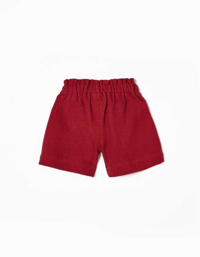 Cotton Paperbag Shorts with Bow for Girls, Dark Red – Image 4