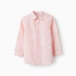 CHEMISE RAYÉE POUR GARÇON, BLANC/ORANGE