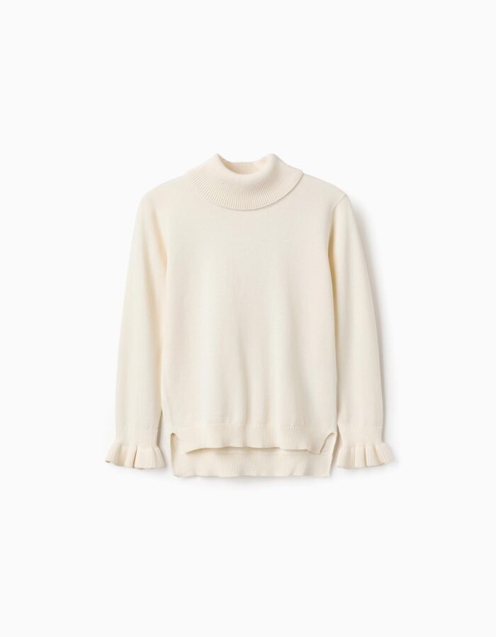 Pull col montant à poignets ondulés fille Blanc – Image 1