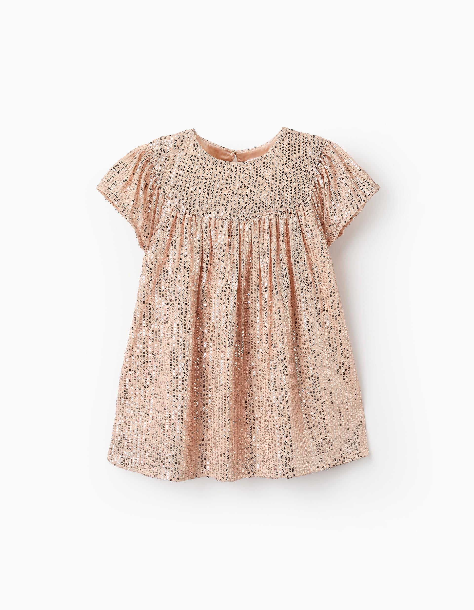 25012025679548f7c91de.jpeg Robe à sequins bébé fille, beige/rose doré – Image 1