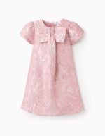 Robe fleurie avec nœud et texture bébé fille, rose/doré