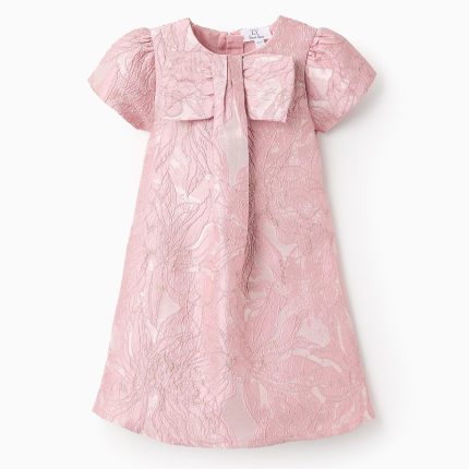 Robe fleurie avec nœud et texture bébé fille, rose/doré