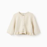 Cardigan tricoté à volants bébé fille, beige/doré