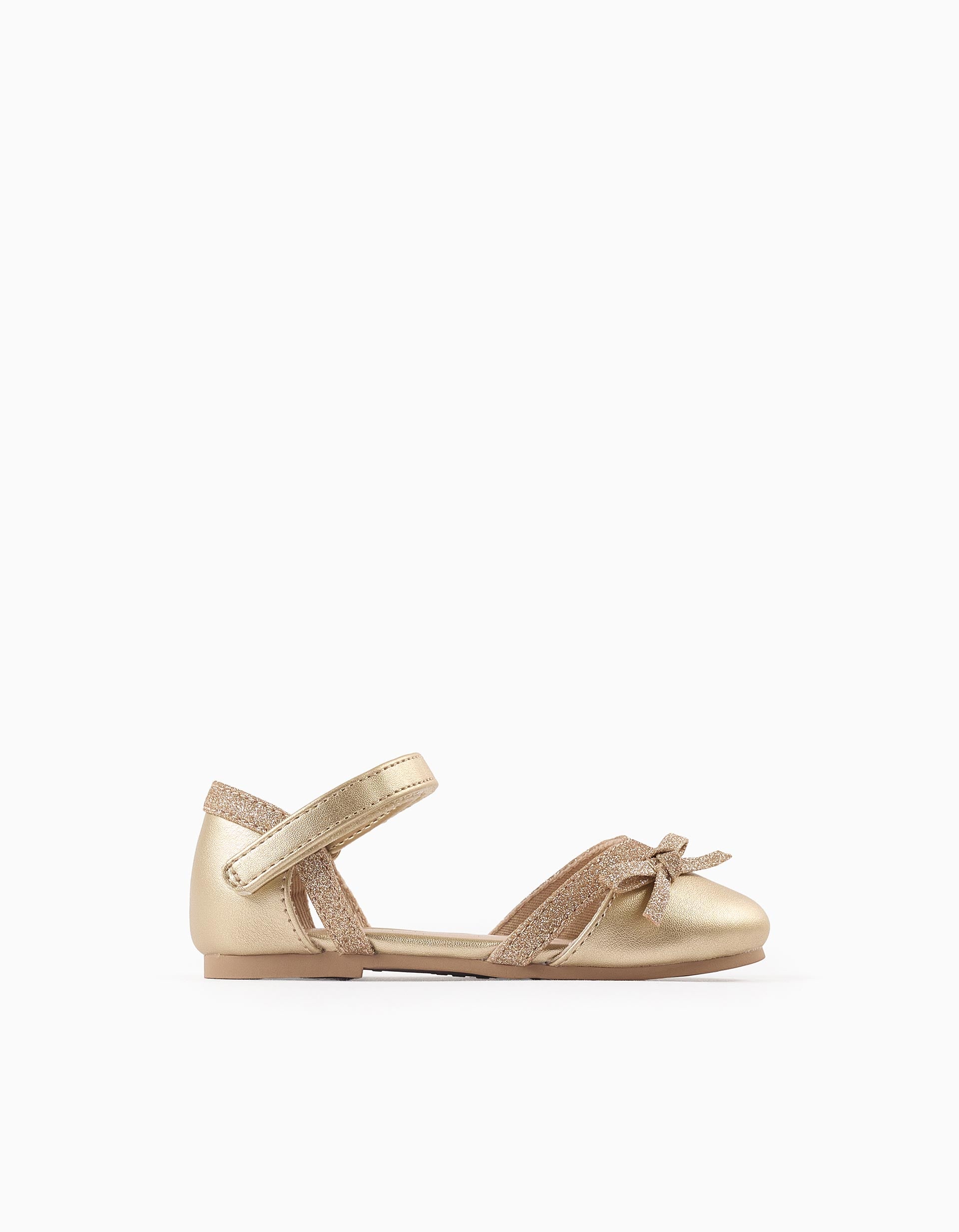250120256795490e4f611.jpeg Ballerines à paillettes avec nœud pour bébé fille, doré – Image 1