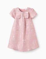 Robe fleurie avec nœud et texture pour fille, rose/doré