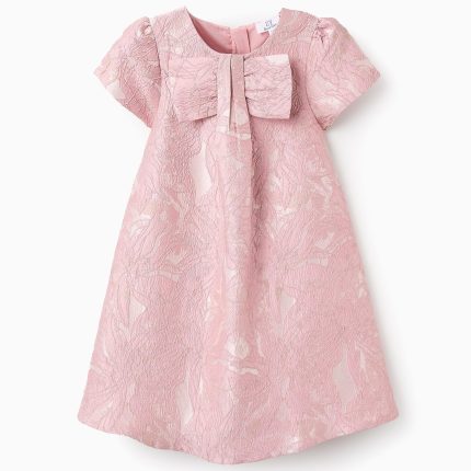 Robe fleurie avec nœud et texture pour fille, rose/doré