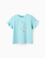 T-shirt en coton avec papillons 3D fille, bleu