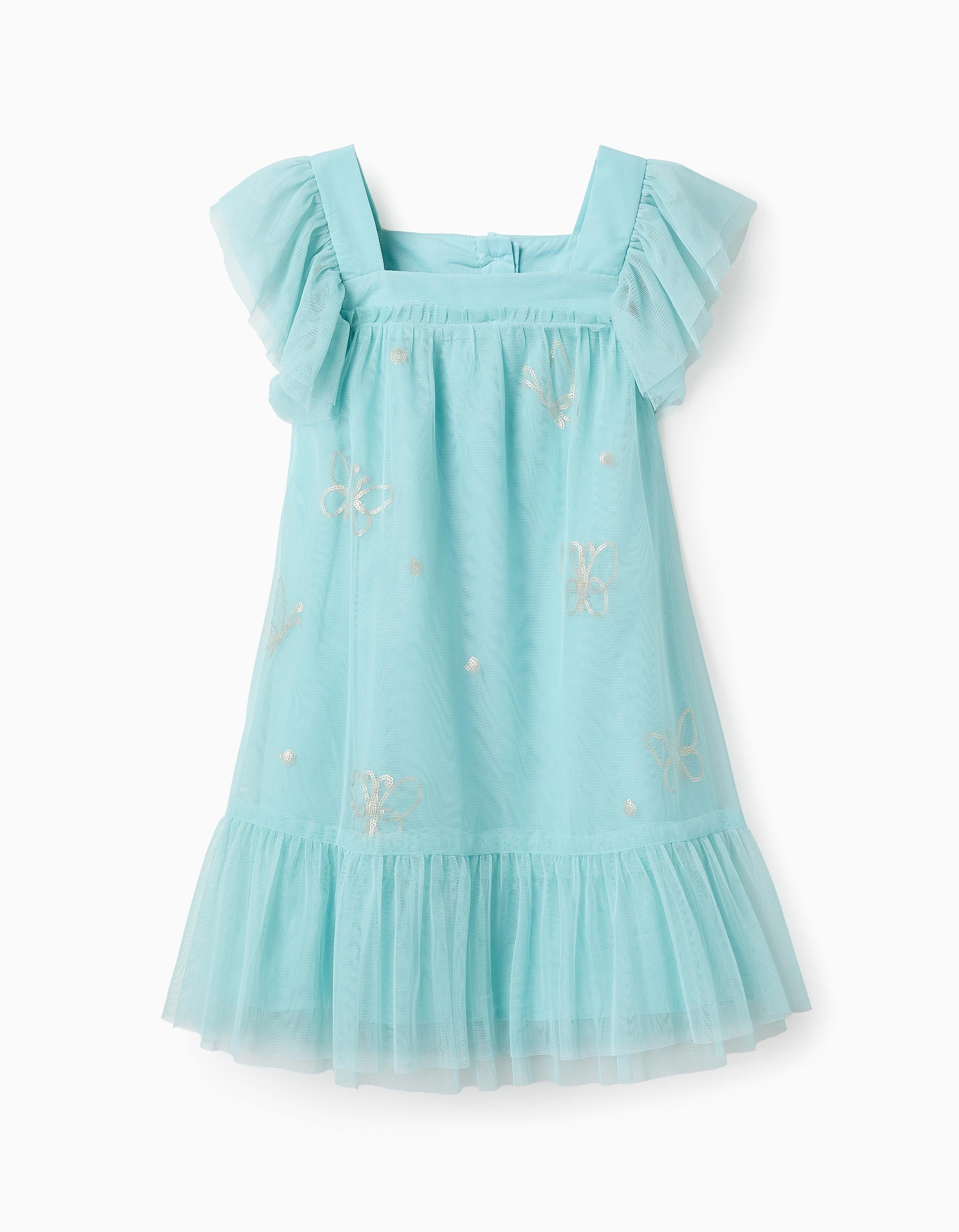 25012025679549e920698.jpeg Robe en tulle avec papillons fille, turquoise – Image 1