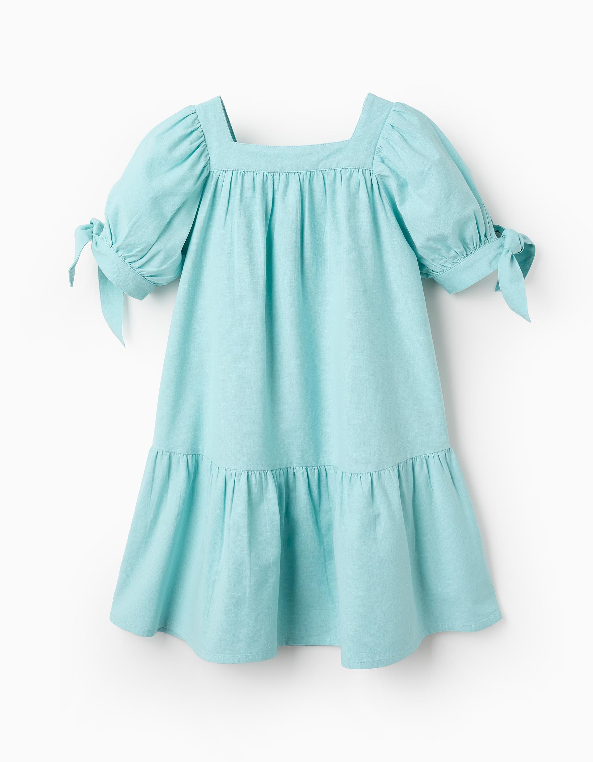 25012025679549f39b3da.jpeg Robe fille en coton et lin, bleu clair – Image 1