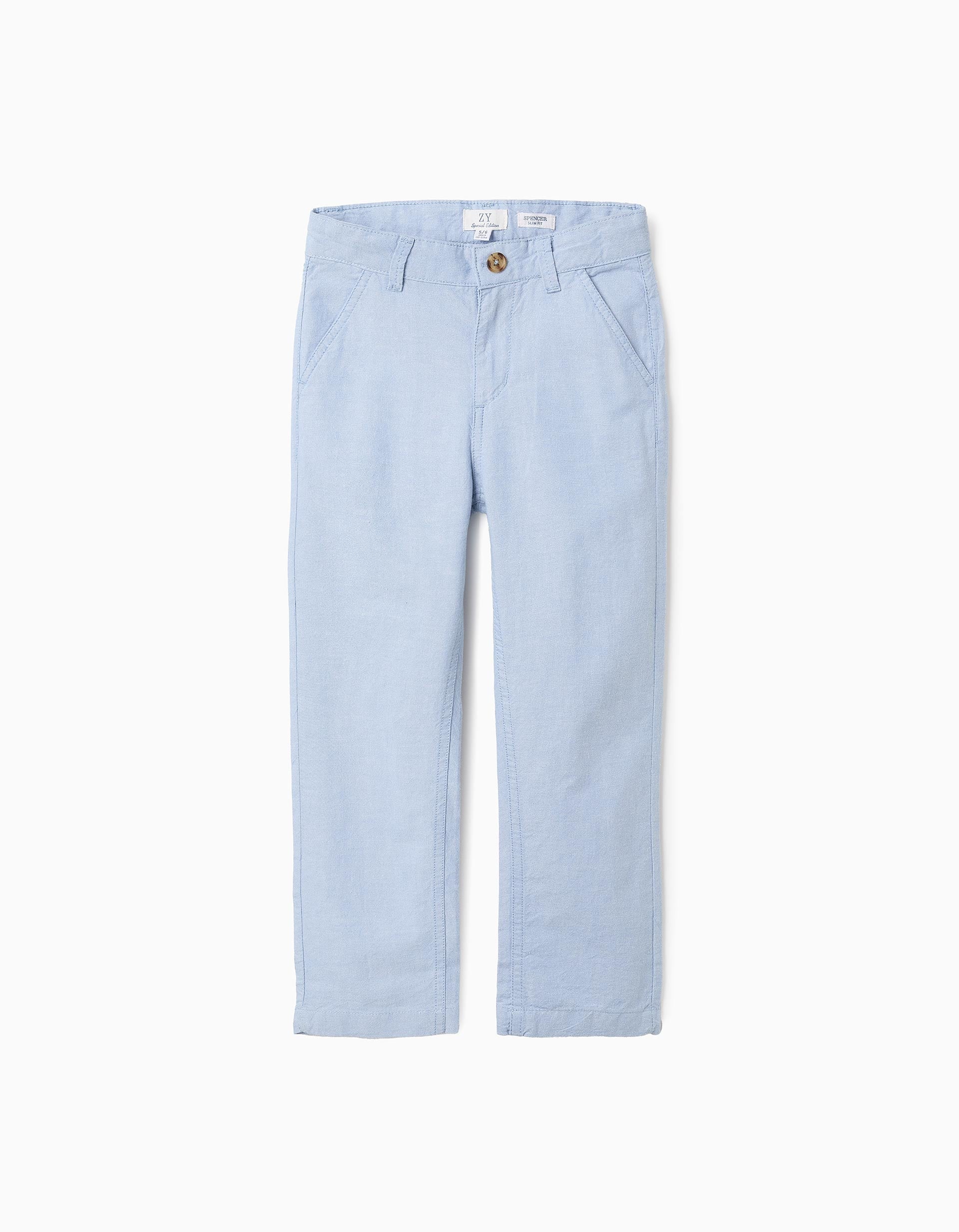 2501202567954a2263321.jpeg Pantalon en Coton Oxford Garçon 'Slim', Bleu Clair – Image 1
