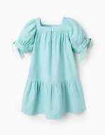 Robe fille en coton et lin, bleu clair – Image 2