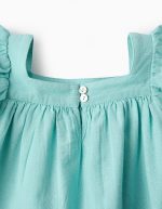 Robe fille en coton et lin, bleu clair – Image 4