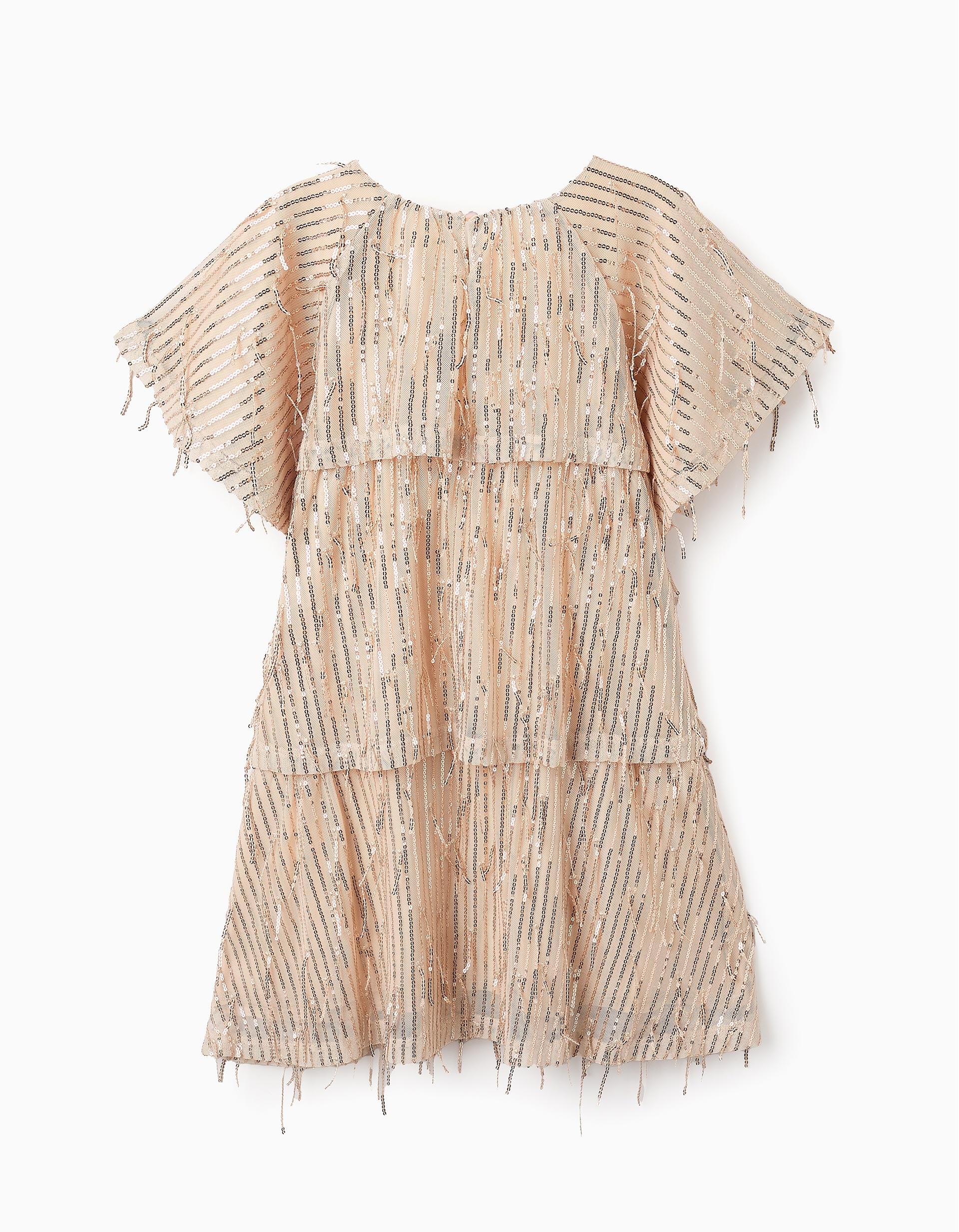 31072687005-4 (1) Robe à Paillettes Fille, Beige/Or – Image 1