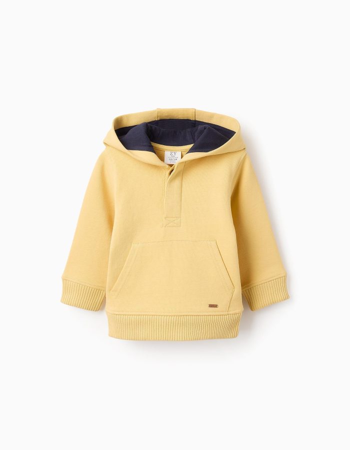 SWEAT POLAIRE COTON, JAUNE CLAIR, 6/9M – Image 1