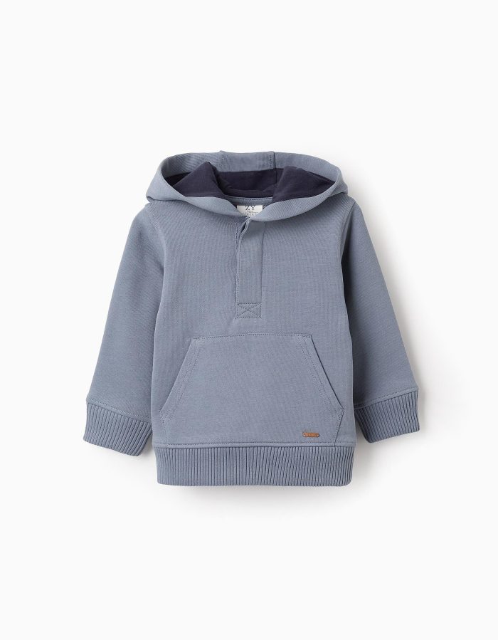 SWEAT POLAIRE COTON, BLEU, 6/9M – Image 1