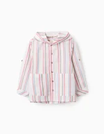 Chemise à Col Mao à Rayures pour Garçon, Bleu/Rose