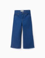 Pantalon en Jean avec Ourlets Effilochés pour Fille 'Wide Leg', Bleu