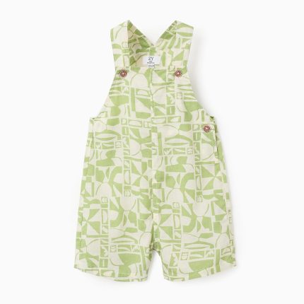 Salopette courte à motif bébé garçon, vert/blanc