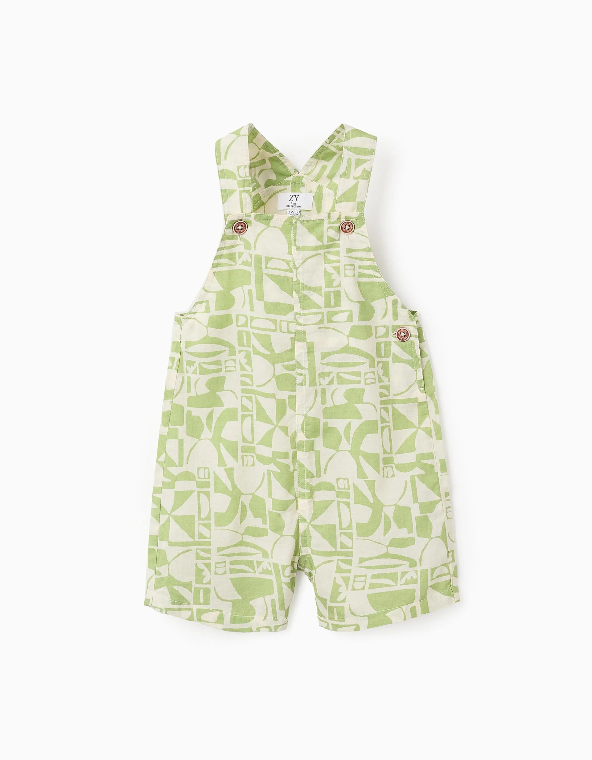 290520256838296cb591f.jpeg Salopette courte à motif bébé garçon, vert/blanc – Image 1