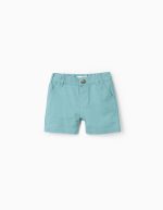 Short chino en coton et lin bébé garçon, turquoise