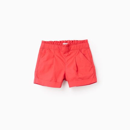 Short en popeline à volants fille, rouge