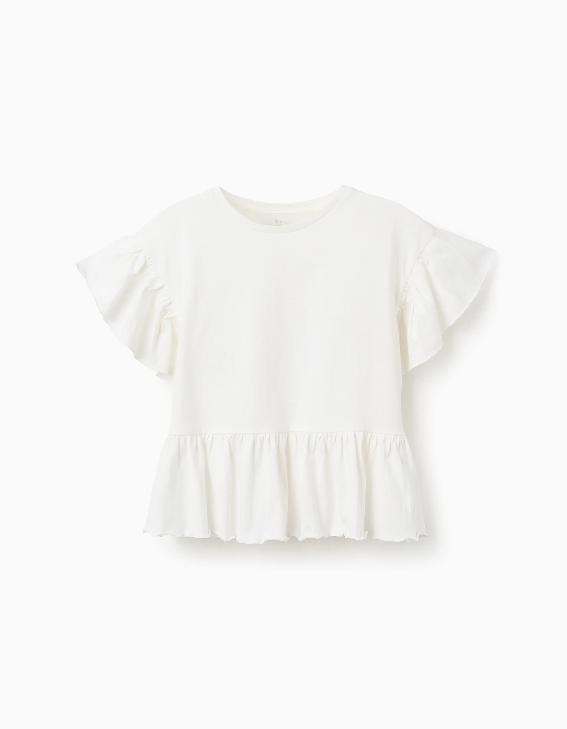 29052025683831a146a9c.jpeg T-shirt en coton à volants fille, blanc – Image 1