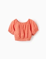 Top en coton avec broderie anglaise fille, orange – Image 2