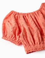 Top en coton avec broderie anglaise fille, orange – Image 3