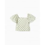Haut fleuri à manches papillon fille, blanc/vert