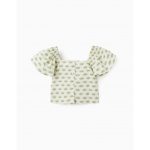 Haut fleuri à manches papillon fille, blanc/vert – Image 2