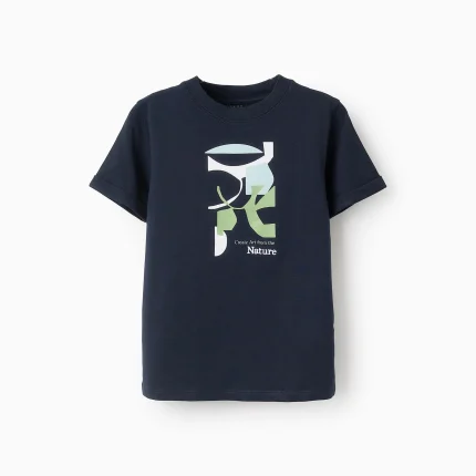 T-shirt en coton garçon 'Nature', bleu foncé