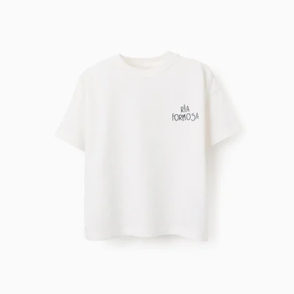 T-shirt Garçon en Coton avec Dos Imprimé 'Ria', Blanc