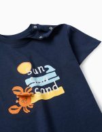 T-shirt en coton avec détails 3D bébé garçon 'Oh, Crab', bleu – Image 3