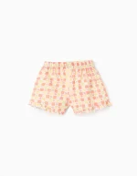 Short en coton à motif et volants fille, jaune/orange – Image 2