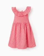 Robe texturée rayée à volants pour fille, rouge/blanc