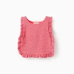Hauts texturés rayés à volants pour filles, rouge/blanc