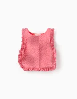 Hauts texturés rayés à volants pour filles, rouge/blanc