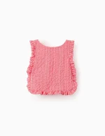 Hauts texturés rayés à volants pour filles, rouge/blanc – Image 2