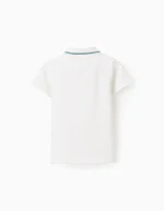 Polo en piqué de coton avec bande sur le col bébé garçon, blanc – Image 2