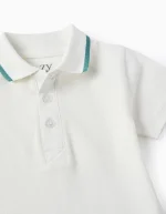 Polo en piqué de coton avec bande sur le col bébé garçon, blanc – Image 3