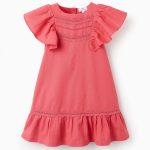 Robe Fille en Coton et Lin avec Crochet 'You&Me', Rouge