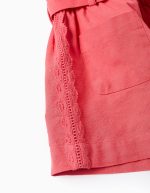 Short Fille en Coton et Lin avec Crochet 'You&Me', Rouge – Image 4
