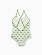 Maillot de bain à motif et volants fille, beige/vert – Image 2