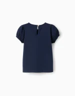 T-shirt manches broderie anglaise fille, bleu foncé – Image 2