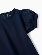 T-shirt manches broderie anglaise fille, bleu foncé – Image 3